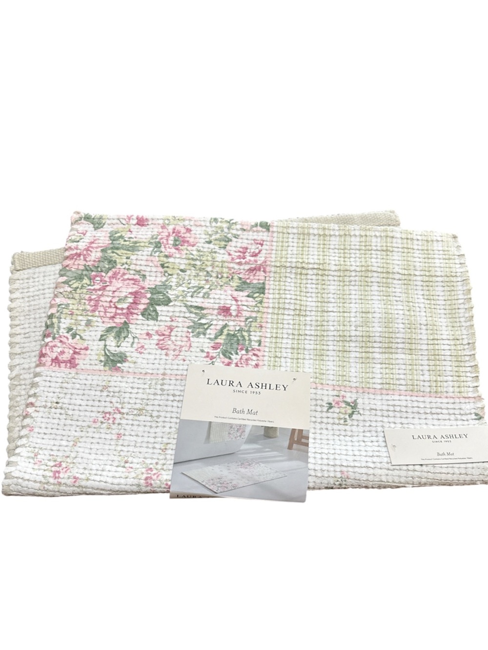 NEW Laura Ashley PINK & GREEN FLORAL Bath Rug
